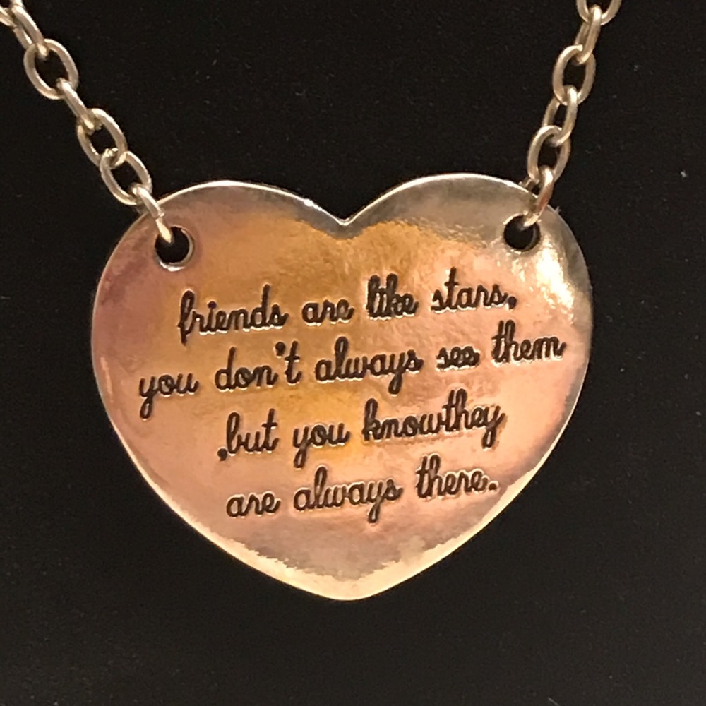 Friendship quote silver heart necklace